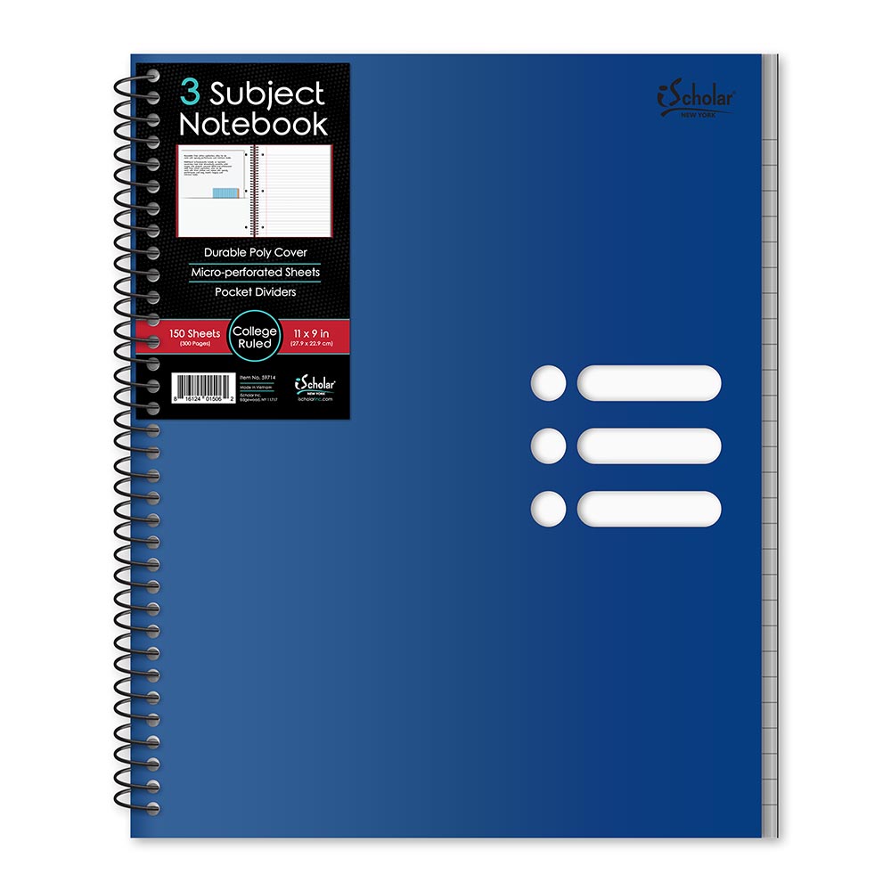3 Subject Poly Notebook College Ruled 11" x 9" 150 Sheets 59714
