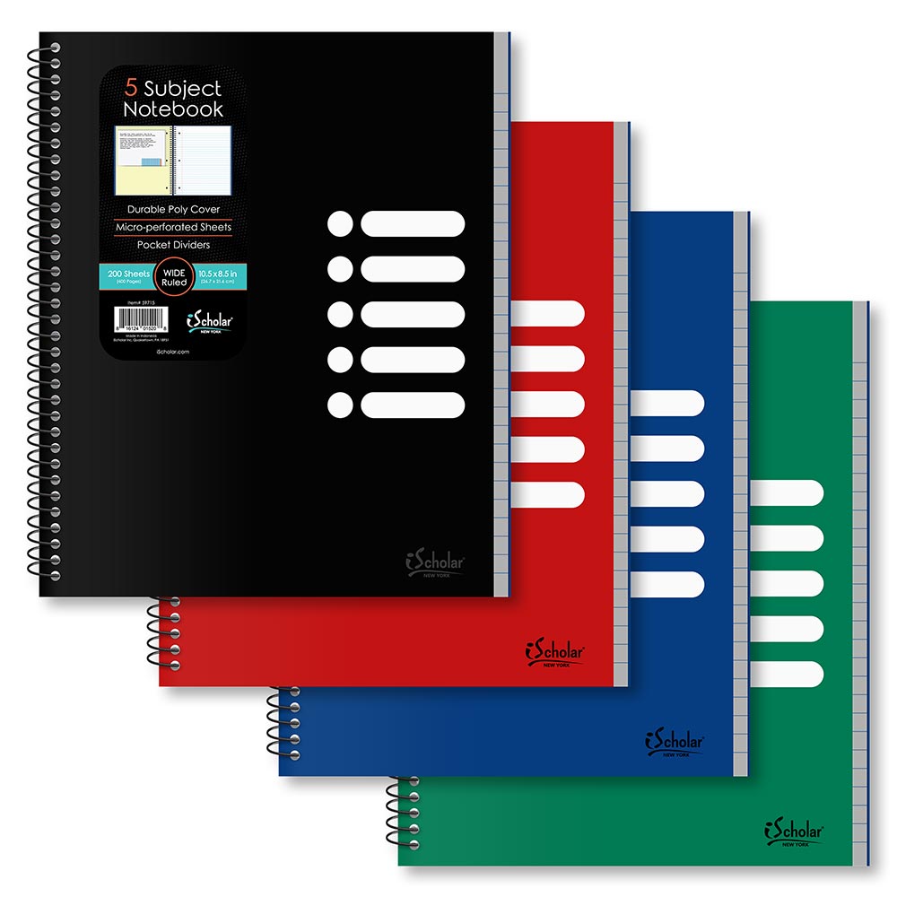 5 Subject Poly Notebook Wide Ruled 10.5" x 8.5" 200 Sheets 59715