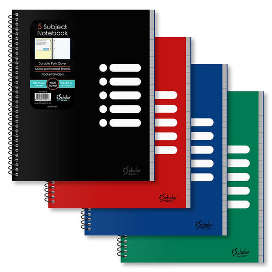 5 Subject Poly Notebook Wide Ruled 10.5" x 8.5" 200 Sheets 59715
