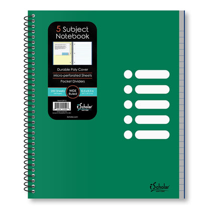 5 Subject Poly Notebook Wide Ruled 10.5" x 8.5" 200 Sheets 59715
