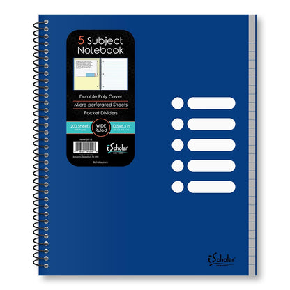 5 Subject Poly Notebook Wide Ruled 10.5" x 8.5" 200 Sheets 59715