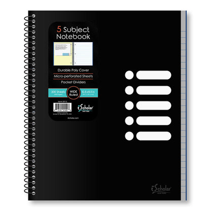5 Subject Poly Notebook Wide Ruled 10.5" x 8.5" 200 Sheets 59715
