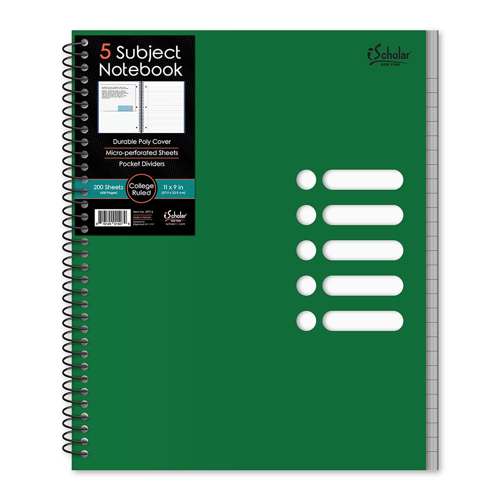 5 Subject Poly Notebook College Ruled 11" x 9" 200 Sheets 59716