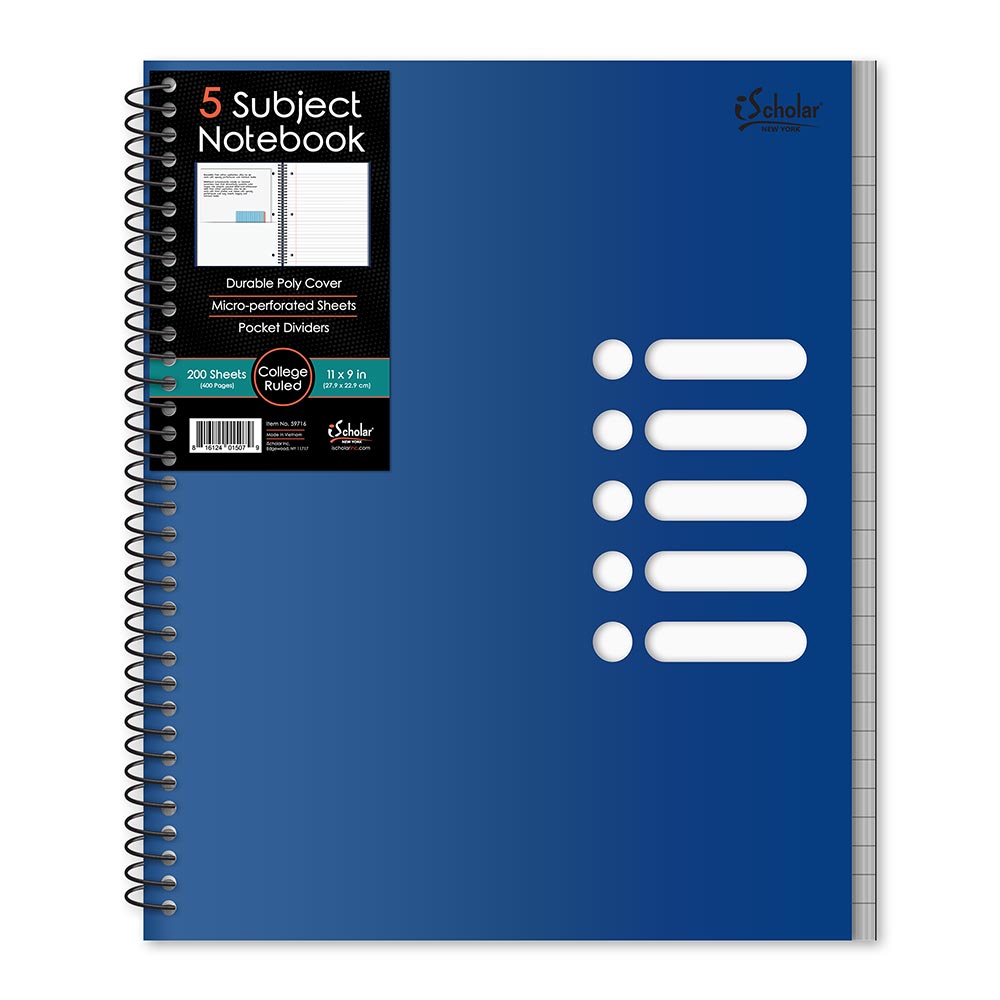 5 Subject Poly Notebook College Ruled 11" x 9" 200 Sheets 59716