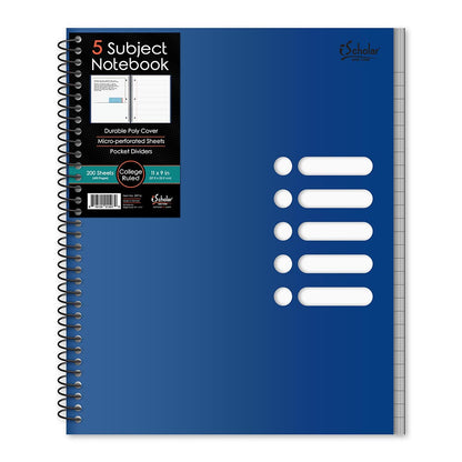 5 Subject Poly Notebook College Ruled 11" x 9" 200 Sheets 59716
