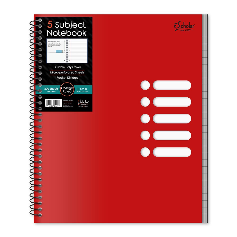 5 Subject Poly Notebook College Ruled 11" x 9" 200 Sheets 59716