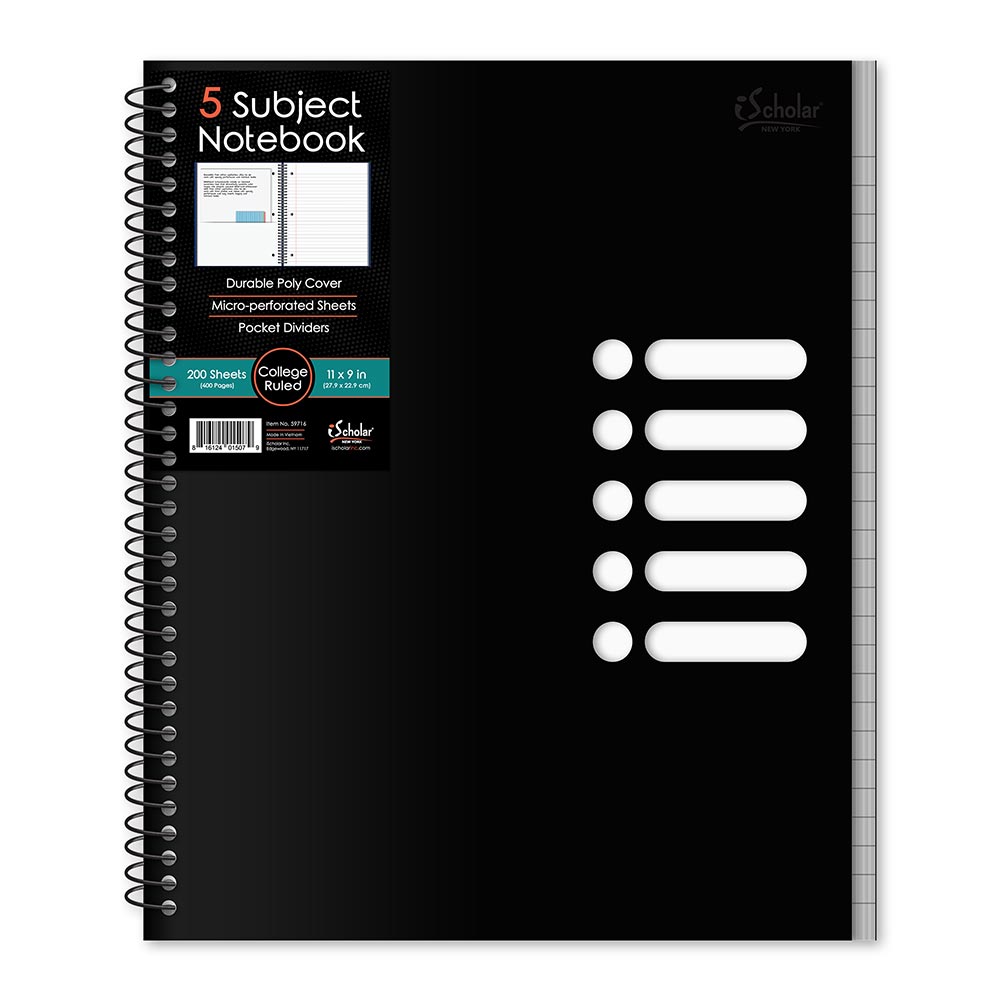 5 Subject Poly Notebook College Ruled 11" x 9" 200 Sheets 59716