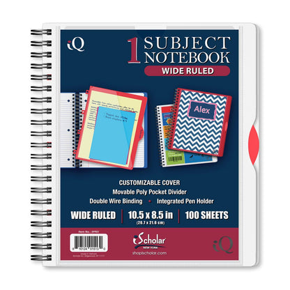 iQ Premium 1 Subject Poly Notebook Wide Ruled 10.5 x 8.5in 100 Sheets 59901