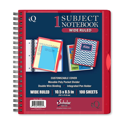 iQ Premium 1 Subject Poly Notebook Wide Ruled 10.5 x 8.5in 100 Sheets 59901