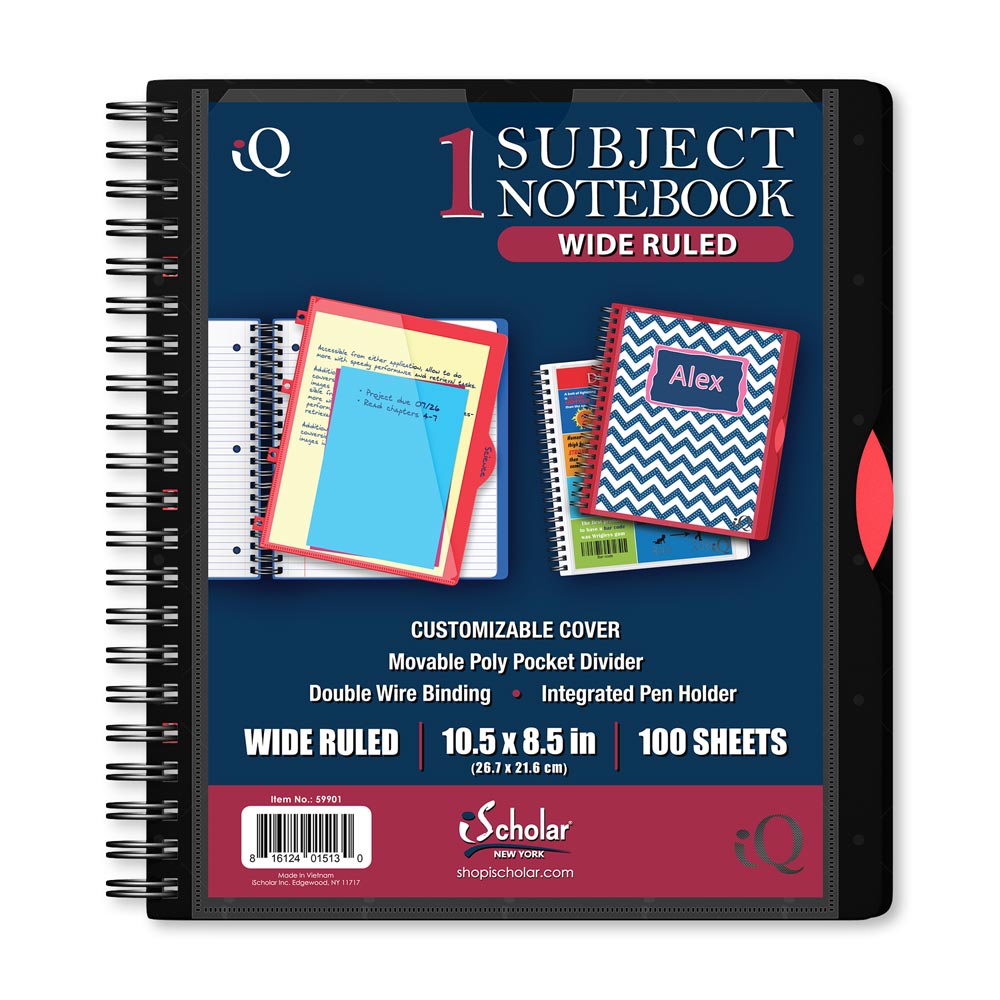 iQ Premium 1 Subject Poly Notebook Wide Ruled 10.5 x 8.5in 100 Sheets 59901