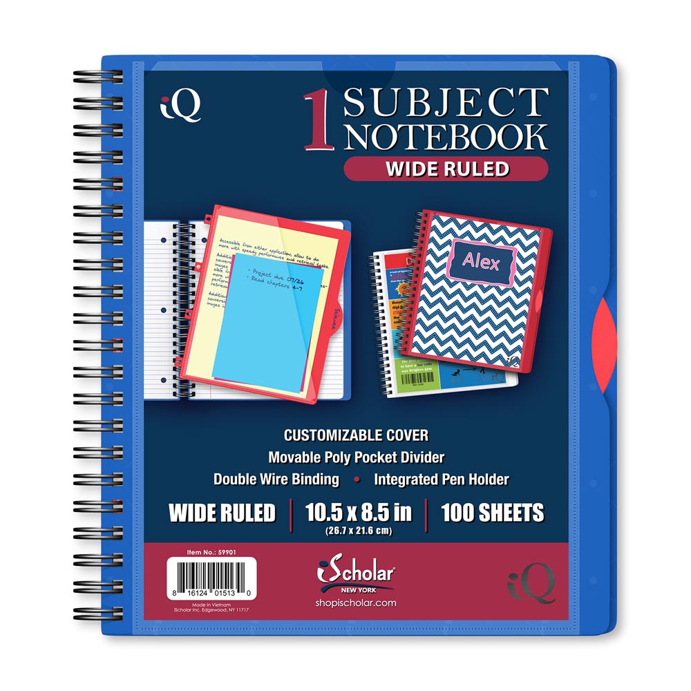 iQ Premium 1 Subject Poly Notebook Wide Ruled 10.5 x 8.5in 100 Sheets 59901
