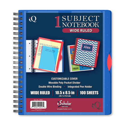 iQ Premium 1 Subject Poly Notebook Wide Ruled 10.5 x 8.5in 100 Sheets 59901