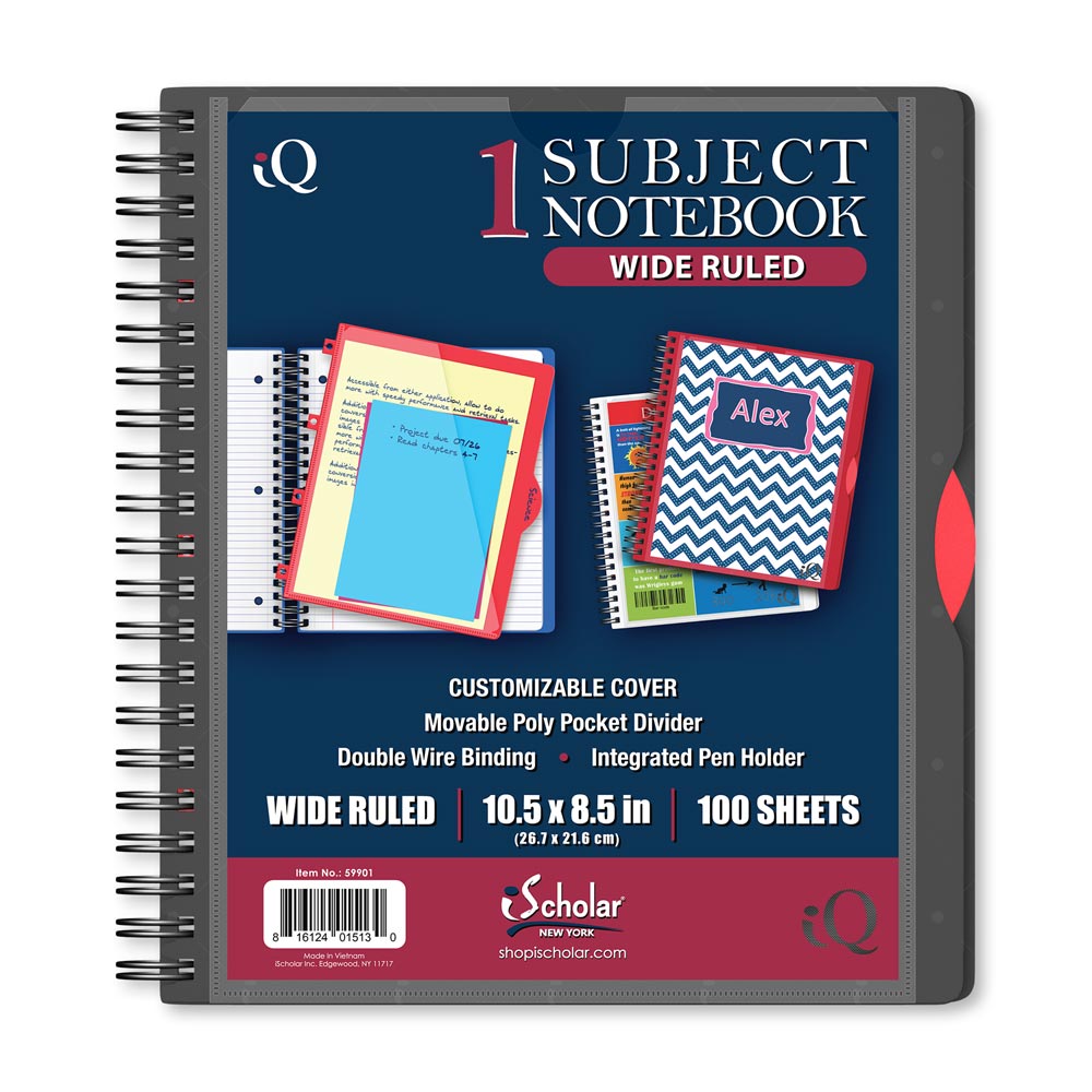 iQ Premium 1 Subject Poly Notebook Wide Ruled 10.5 x 8.5in 100 Sheets 59901