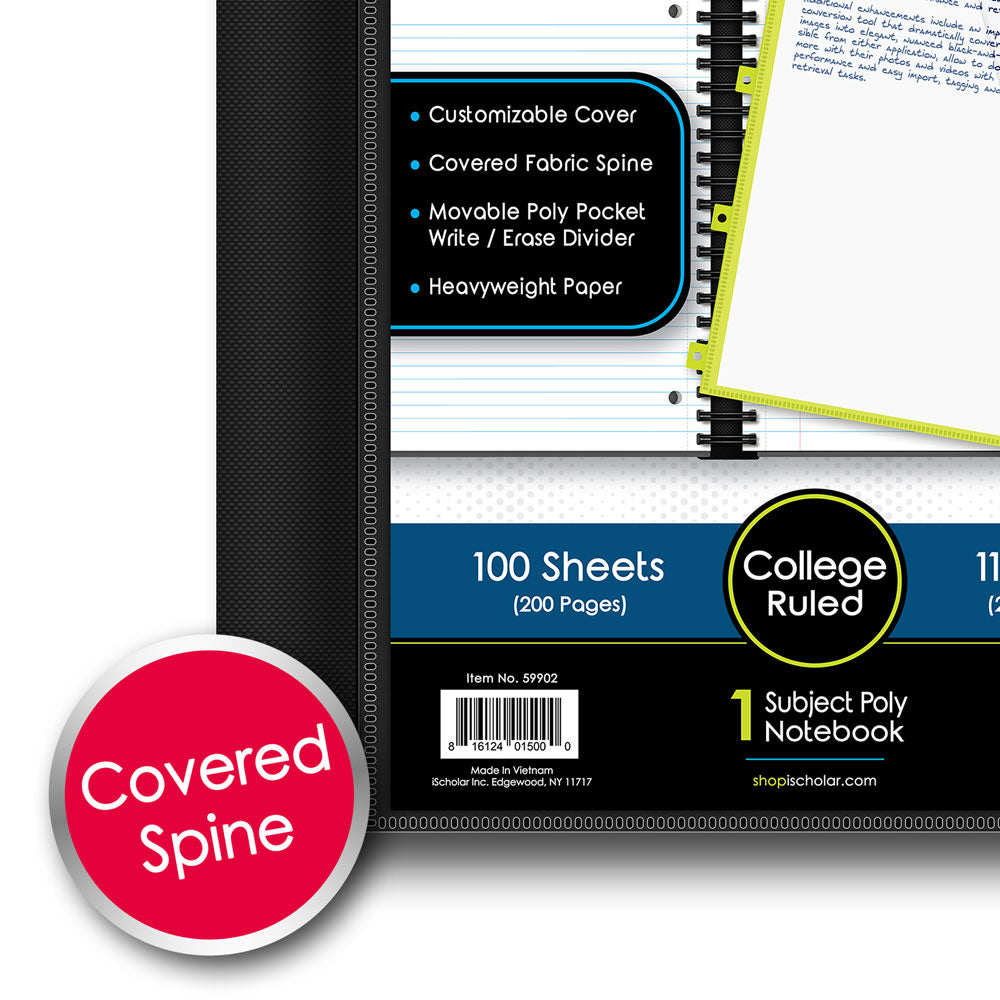 iQ+ Premium 1 Subject Poly Notebook College Ruled  11 x 9in 100 Sheets 59902