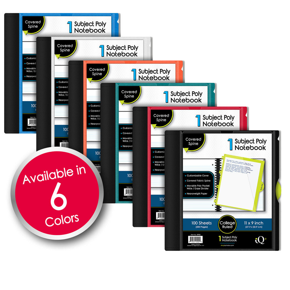 iQ+ Premium 1 Subject Poly Notebook College Ruled  11 x 9in 100 Sheets 59902