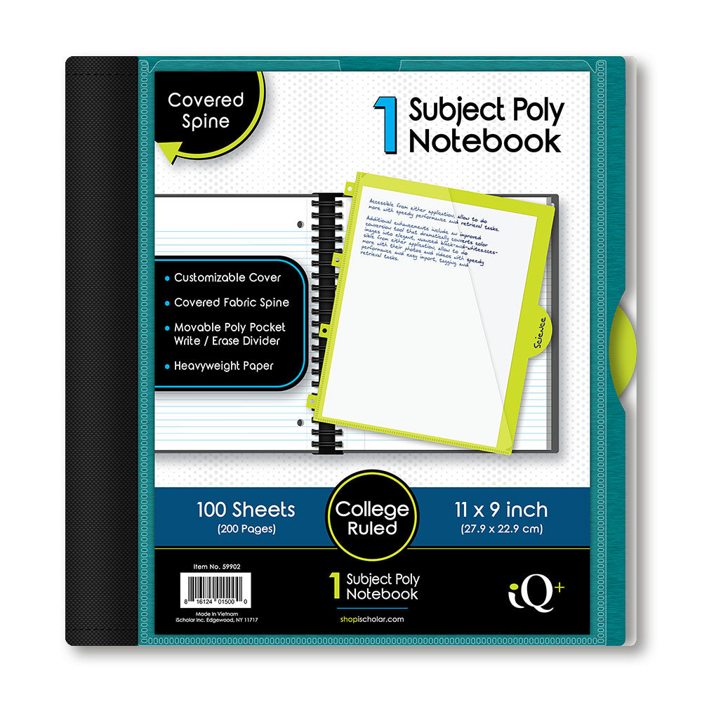 iQ+ Premium 1 Subject Poly Notebook College Ruled  11 x 9in 100 Sheets 59902