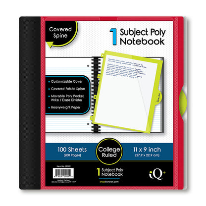 iQ+ Premium 1 Subject Poly Notebook College Ruled  11 x 9in 100 Sheets 59902