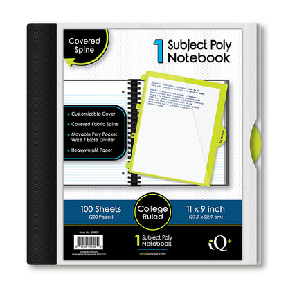 iQ+ Premium 1 Subject Poly Notebook College Ruled  11 x 9in 100 Sheets 59902
