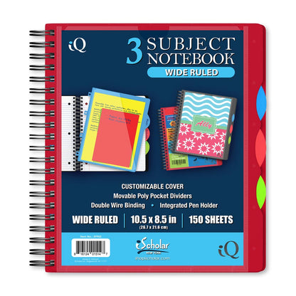 iQ Premium 3 Subject Poly Notebook Wide Ruled 10.5 x 8.5in 150 Sheets 59903