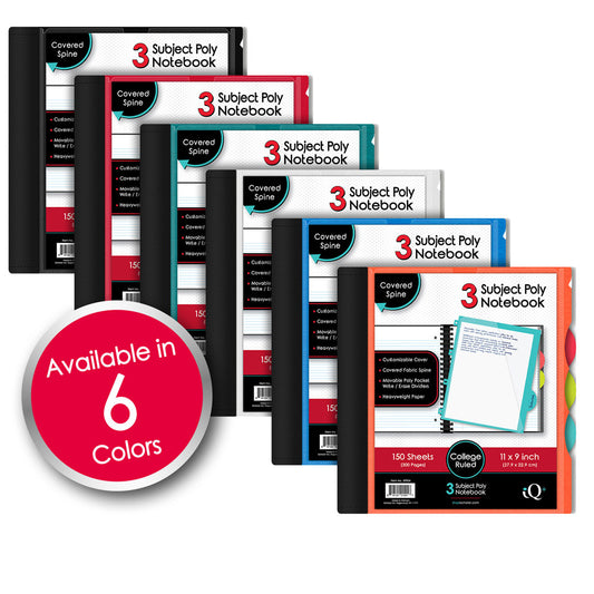 iQ+ Premium 3 Subject Poly Notebook College Ruled  11 x 9in 150 Sheets 59904