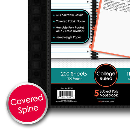 iQ+ Premium 5 Subject Poly Notebook College Ruled  11 x 9in 200 Sheets 59906