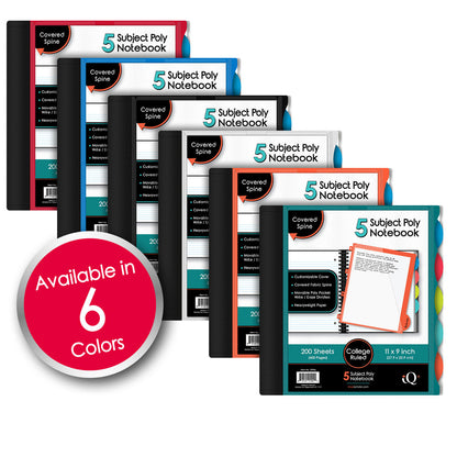 iQ+ Premium 5 Subject Poly Notebook College Ruled  11 x 9in 200 Sheets 59906