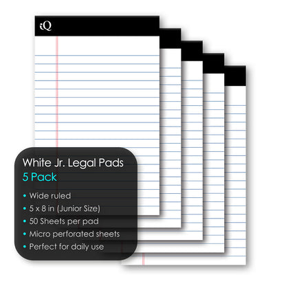 5 Pack iQ  Jr. Legal Pads White 5 x 8in 250 Sheets 65805