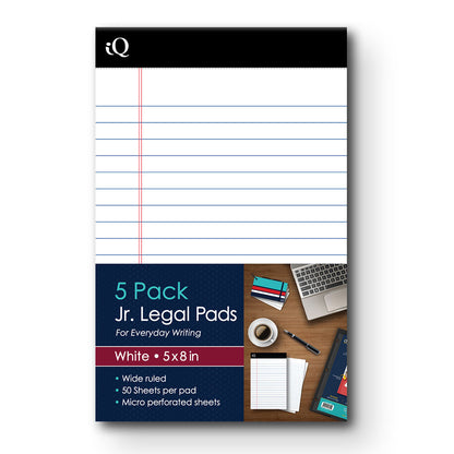 5 Pack iQ  Jr. Legal Pads White 5 x 8in 250 Sheets 65805