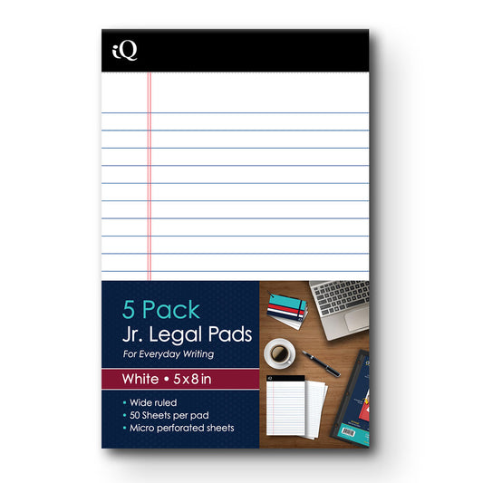 5 Pack iQ  Jr. Legal Pads White 5 x 8in 250 Sheets 65805