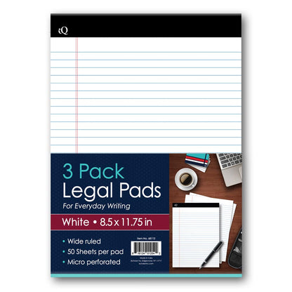 3 Pack iQ Legal Pad White 8.5 x 11.75in 150 Sheets 68113