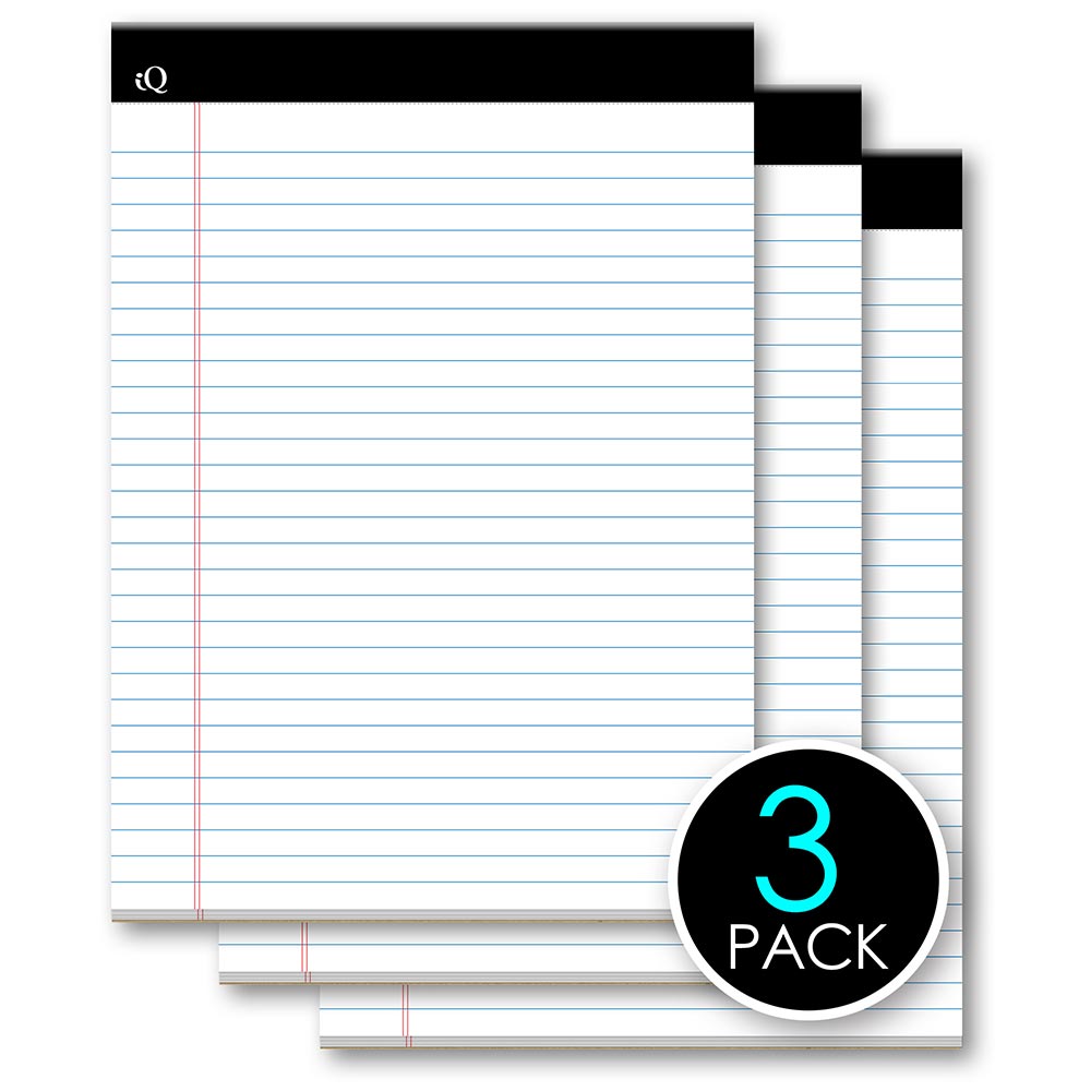 3 Pack iQ Legal Pad White 8.5 x 11.75in 150 Sheets 68113