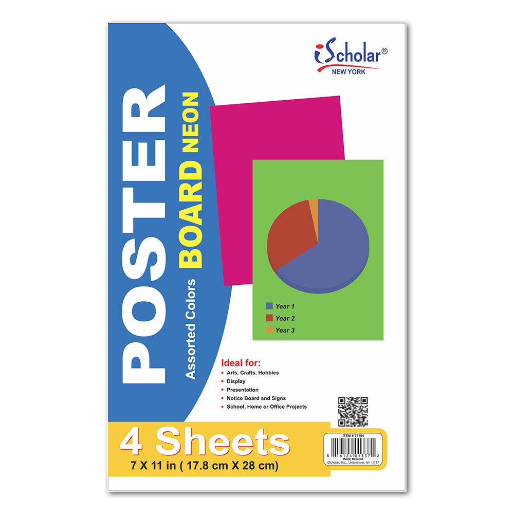 Fluorescent Poster Board 7" x 11" 4 Sheets 71104