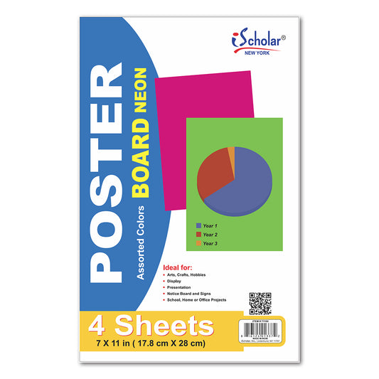 Fluorescent Poster Board 7" x 11" 4 Sheets 71104