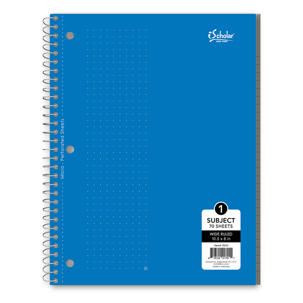 1 Subject Wirebound Notebook Wide Ruled 10.5 x 8in 70 Sheets 78101