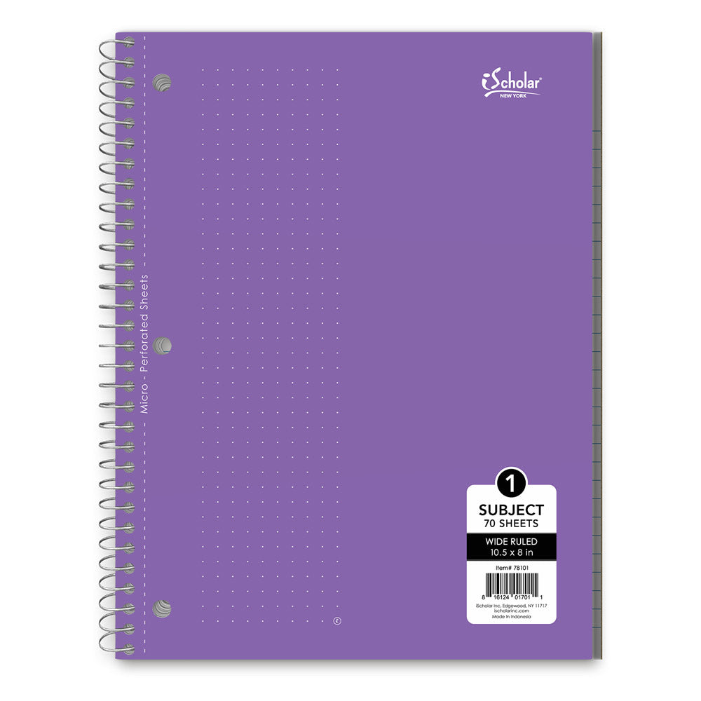 1 Subject Wirebound Notebook Wide Ruled 10.5 x 8in 70 Sheets 78101