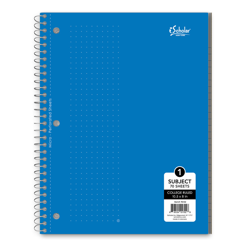 1 Subject Wirebound Notebook College Ruled 10.5 x 8in 70 Sheets  78102