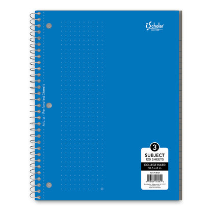 3 Subject Wirebound Notebook College Ruled 10.5 x 8in 120 Sheets 78104
