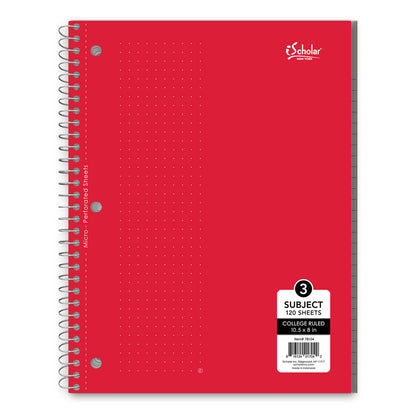 3 Subject Wirebound Notebook College Ruled 10.5 x 8in 120 Sheets 78104