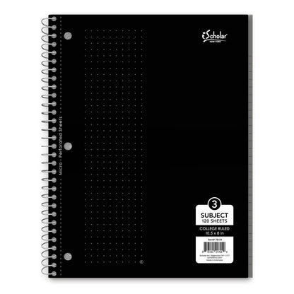 3 Subject Wirebound Notebook College Ruled 10.5 x 8in 120 Sheets 78104