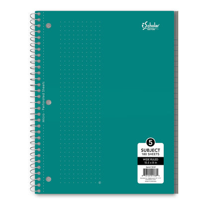 5 Subject Wirebound Notebook Wide Ruled 10.5 x 8in 180 Sheets 78107