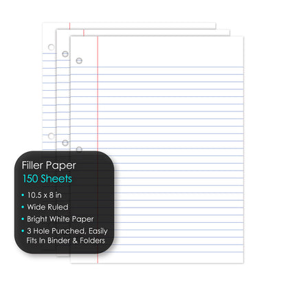 Filler Paper Wide Ruled 10.5 x 8in 150 Sheets 81150