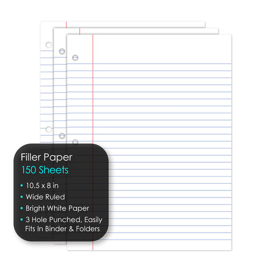 Filler Paper Wide Ruled 10.5 x 8in 150 Sheets 81150