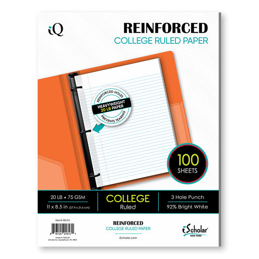 iQ Reinforced Filler Paper College Ruled 11 x 8.5in 100 Sheets 83101