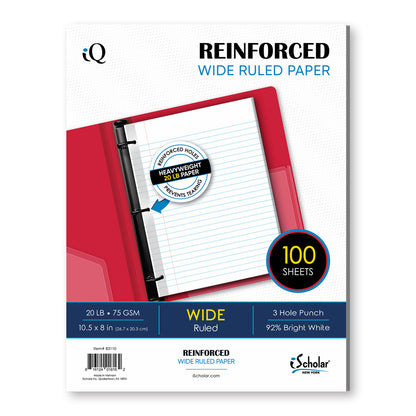 iQ Reinforced Filler Paper Wide Ruled 10.5 x 8in 100 Sheets 83110