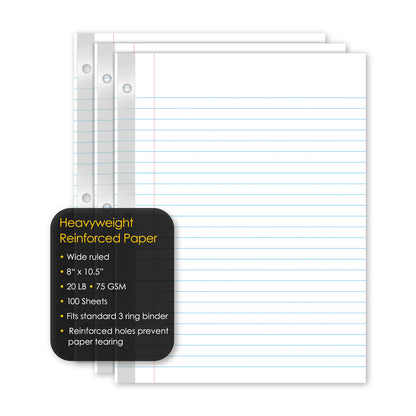 iQ Reinforced Filler Paper Wide Ruled 10.5 x 8in 100 Sheets 83110