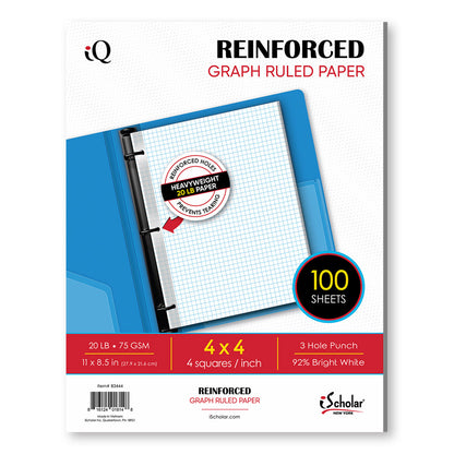 iQ Reinforced Filler Paper 4 x 4 Graph Ruled 11 x 8.5in 100 Sheets 83444