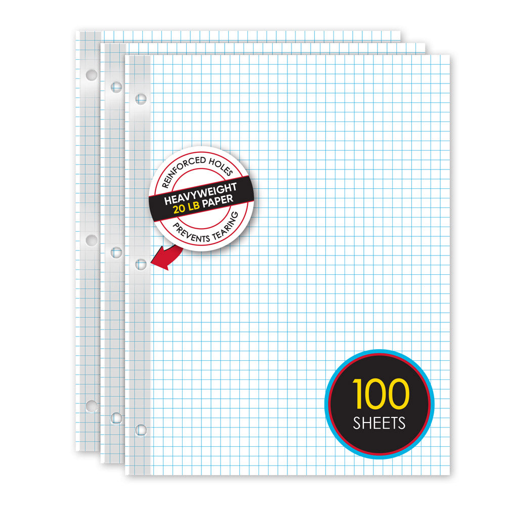 iQ Reinforced Filler Paper 4 x 4 Graph Ruled 11 x 8.5in 100 Sheets 83444