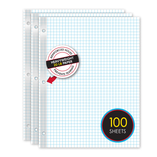 iQ Reinforced Filler Paper 4 x 4 Graph Ruled 11 x 8.5in 100 Sheets 83444