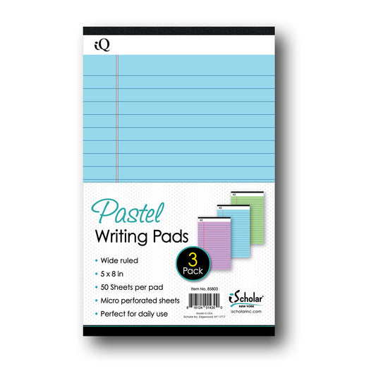 3 Pack iQ Pastel Jr. Writing Pads 5 x 8in 150 Sheets 85803