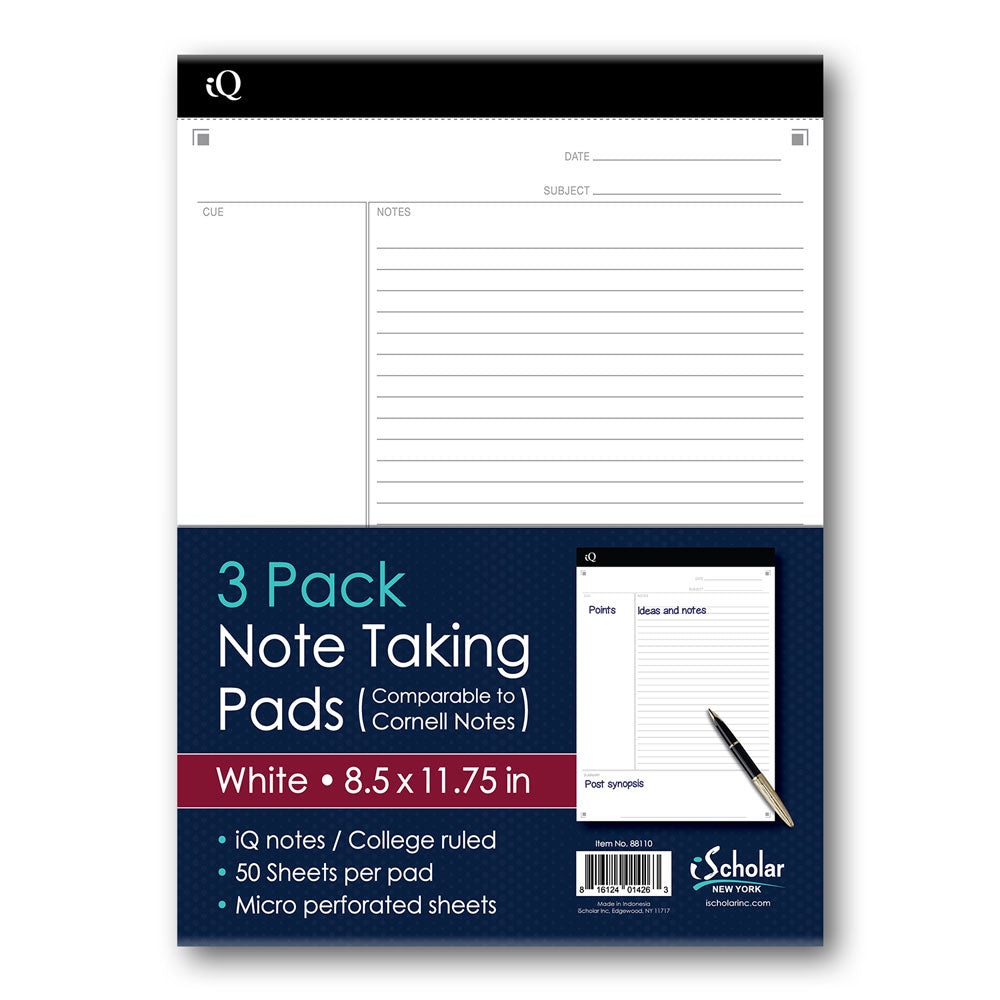 3 Pack iQ Note Taking Pads 8.5 x 11.75in 150 Sheets 88110